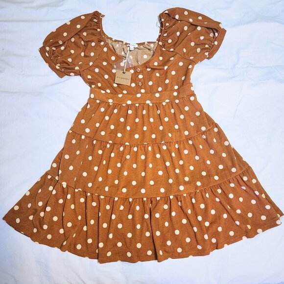 Blu Pepper Mustard Brown Retro Polka Dot Dress | Retro & Academia | Size L - Picture 3 of 10